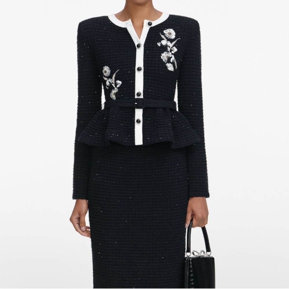 Self-Portrait Black Floral Textured Knit Midi Dress - Picture 3 of 6
